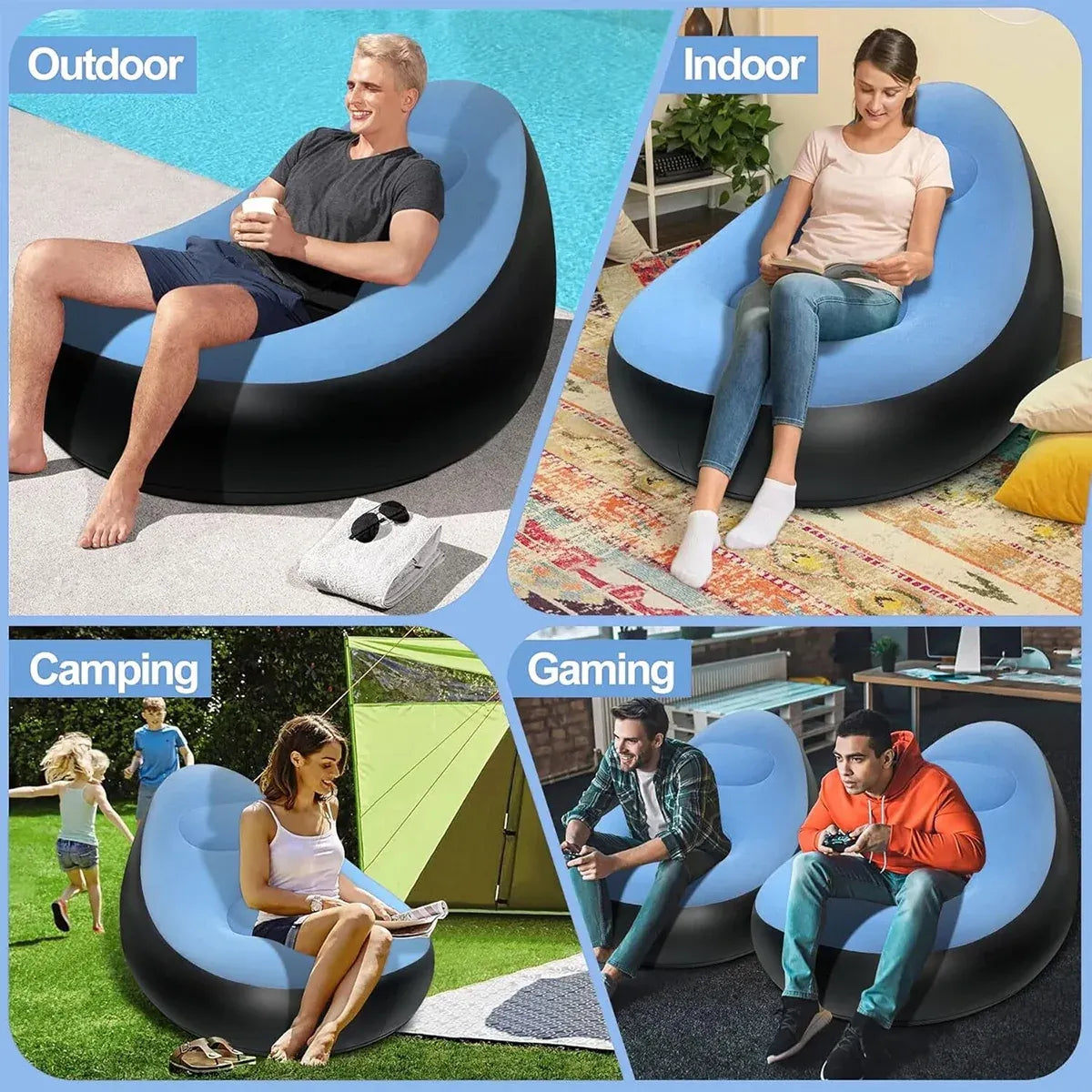 Inflatable Folding Lazy Sofa Chair PVC Air Recliner With Pump Backrest Seat Bed - Red