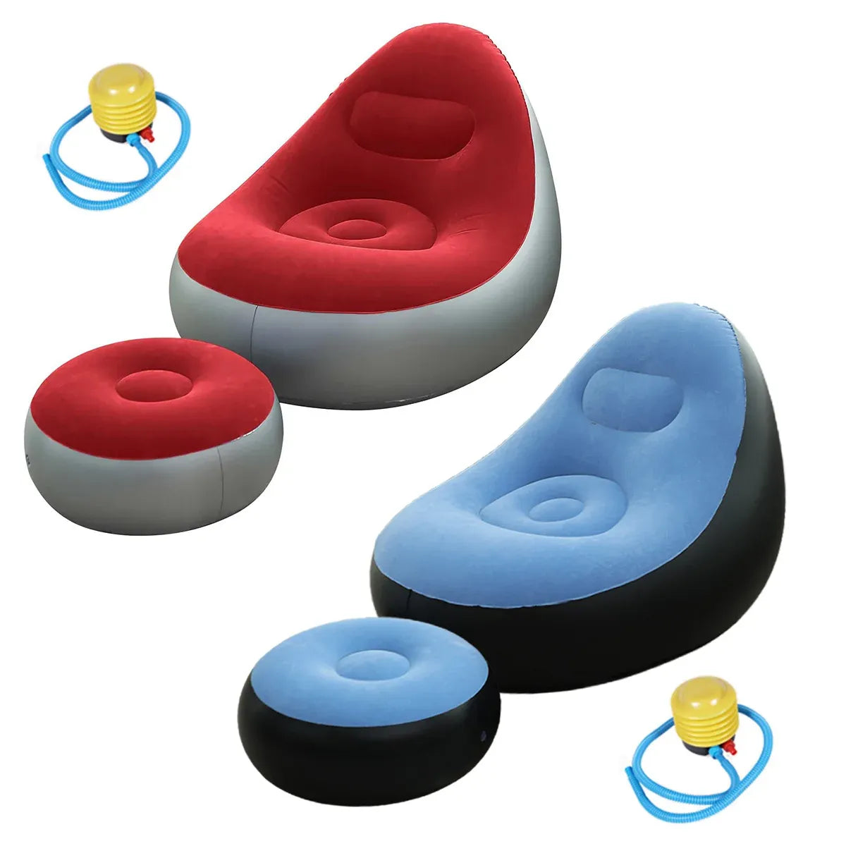 Inflatable Folding Lazy Sofa Chair PVC Air Recliner With Pump Backrest Seat Bed - Blue