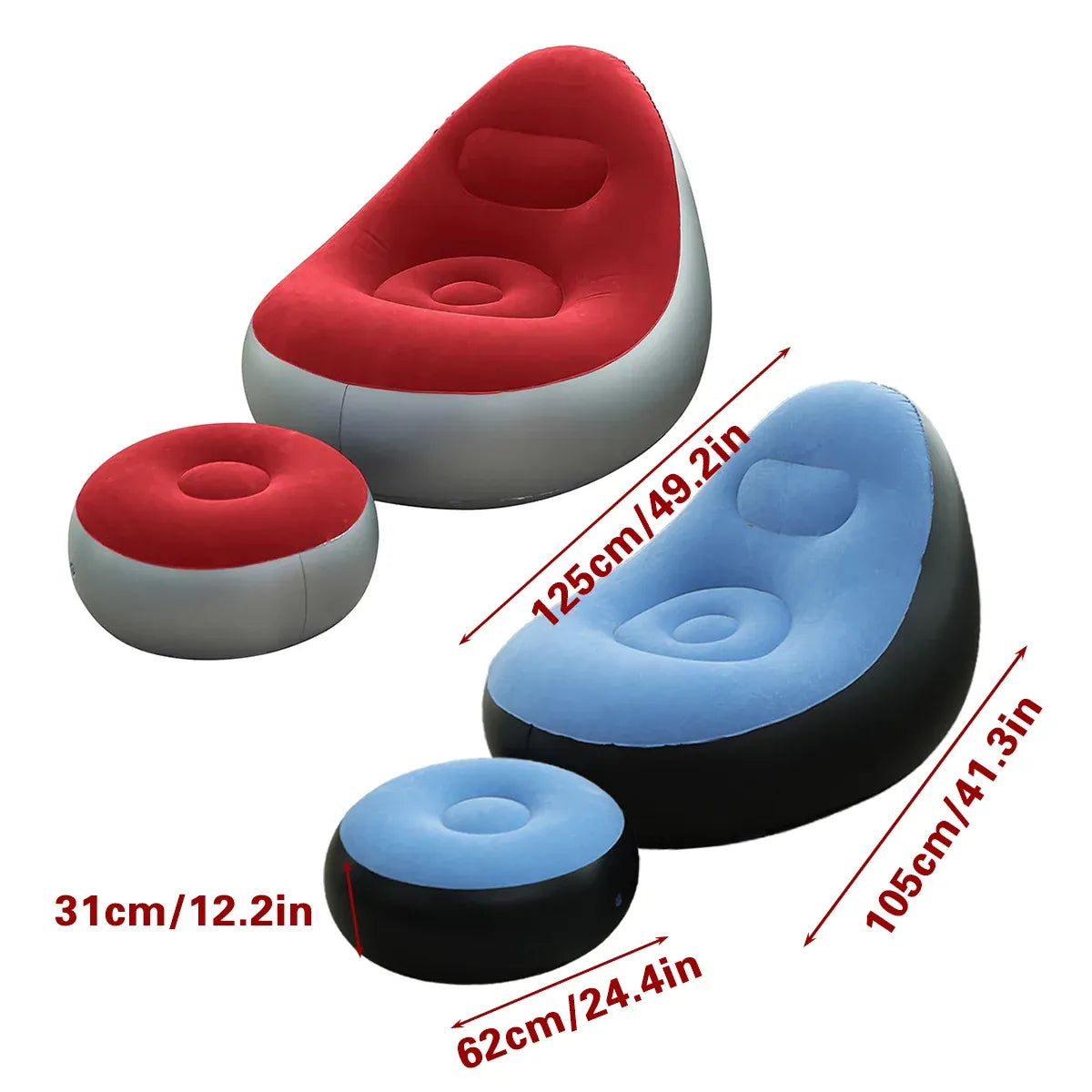 Inflatable Folding Lazy Sofa Chair PVC Air Recliner With Pump Backrest Seat Bed - Blue
