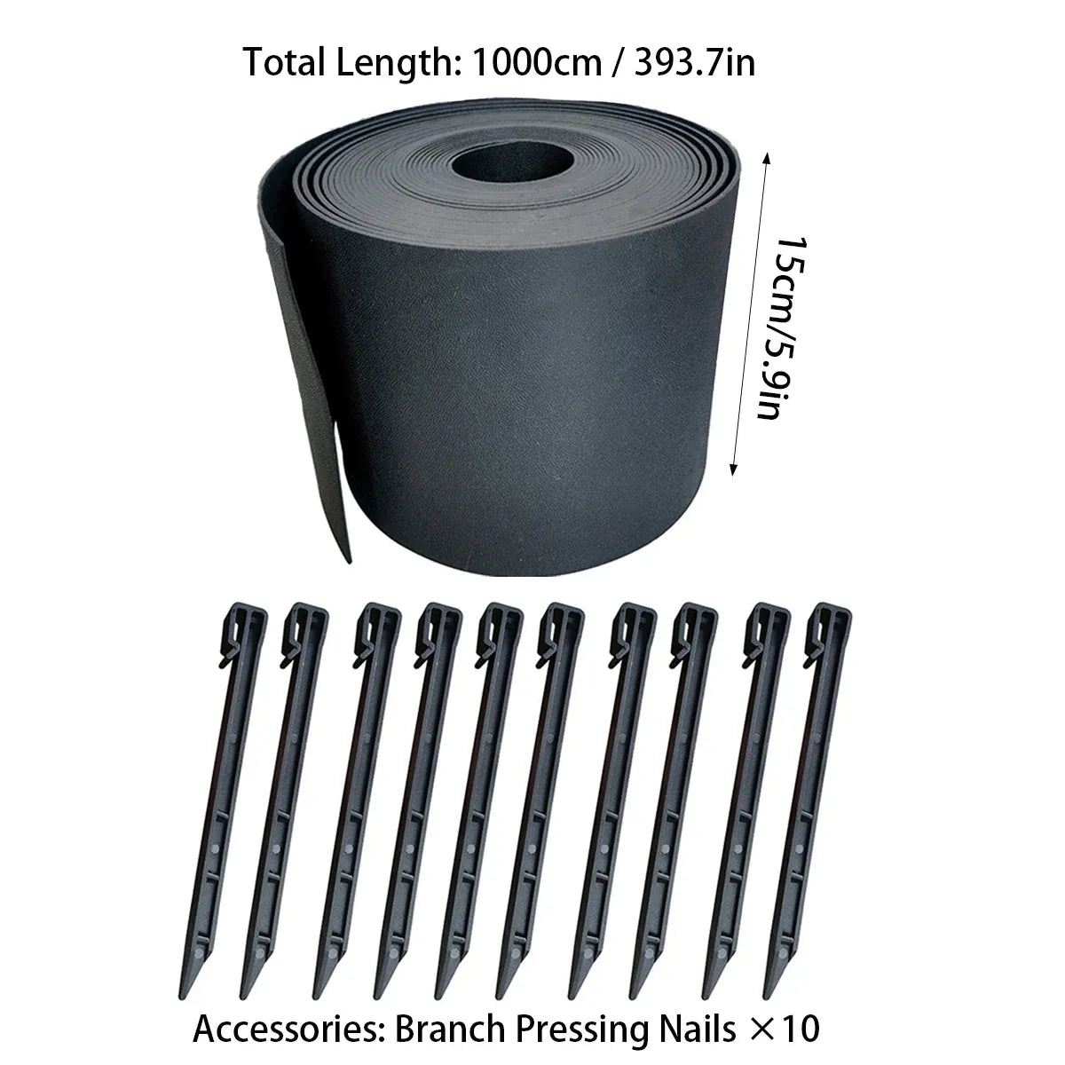 10m Garden Lawn Edging Border 10m Flexible PE Strip with Stakes Landscaping