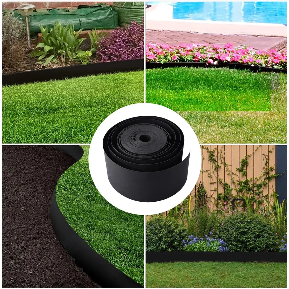 10m Garden Lawn Edging Border 10m Flexible PE Strip with Stakes Landscaping