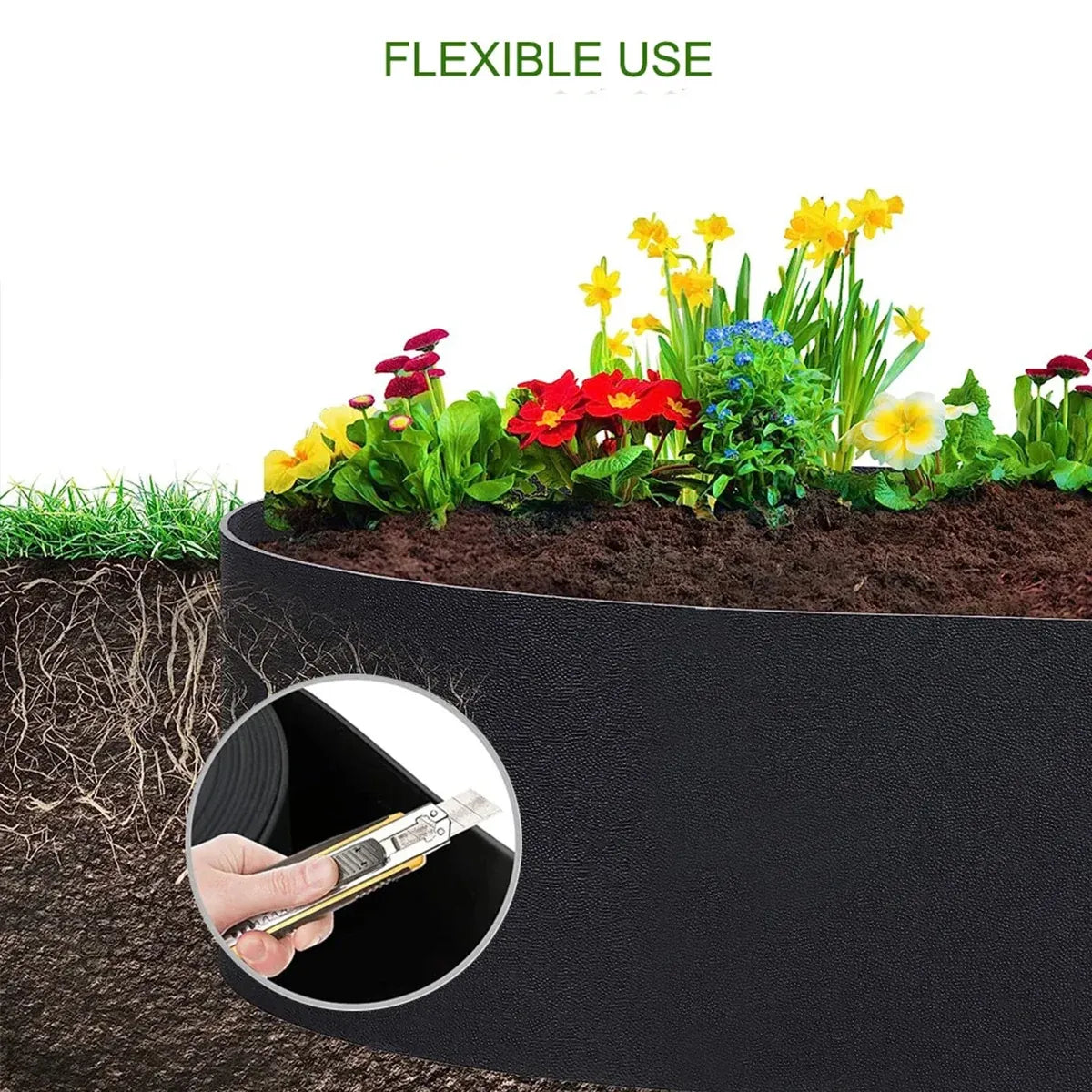 10m Garden Lawn Edging Border 10m Flexible PE Strip with Stakes Landscaping