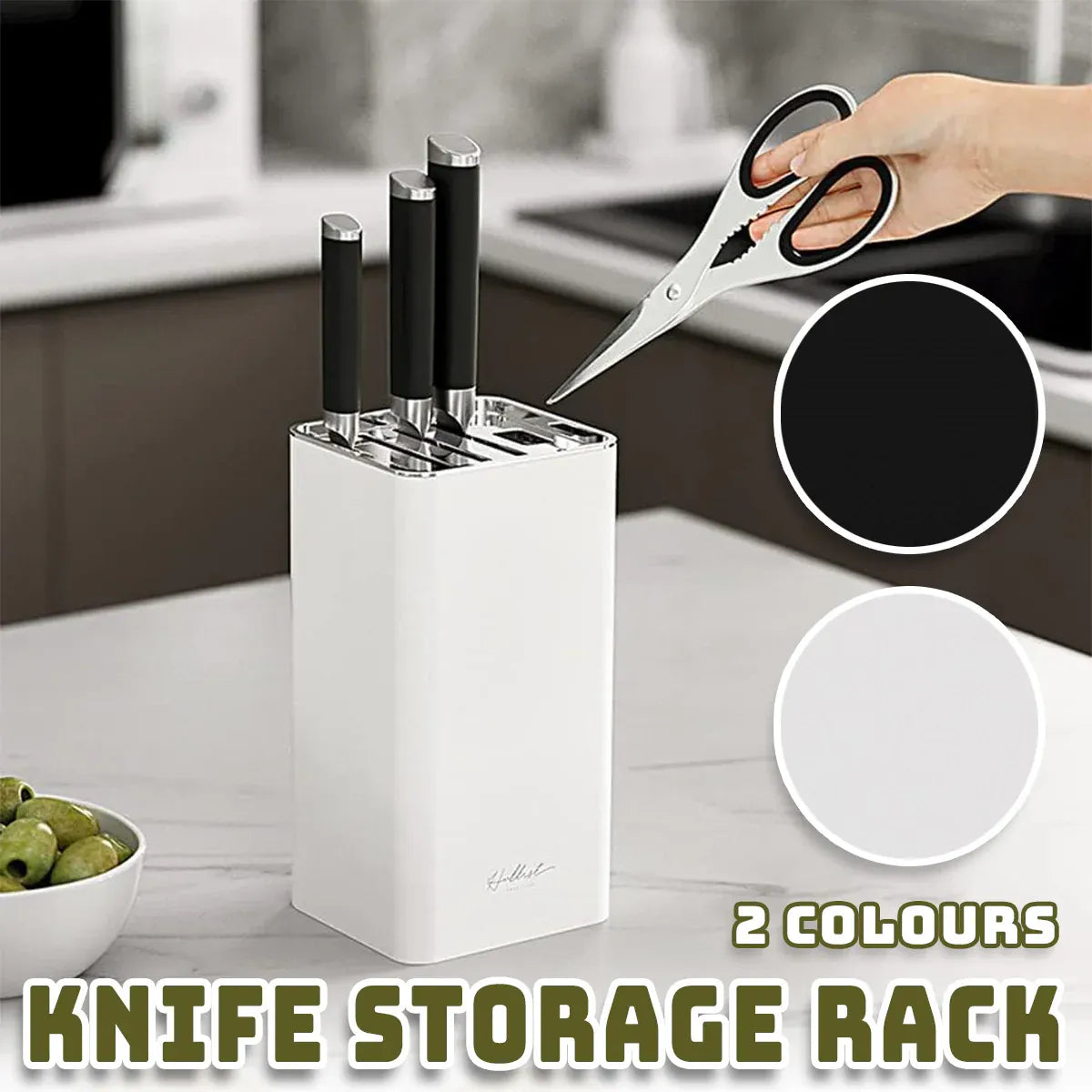 Kitchen Knife Storage Rack Plastic Multi Functional Holder for Knives Scissors - Black