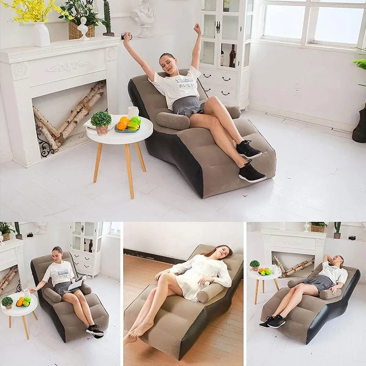 Inflatable Lounge Chair Sofa S-Shape Waterproof Flocked Air Lounger for Camping