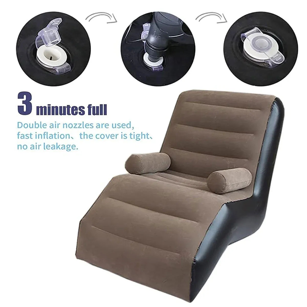 Inflatable Lounge Chair Sofa S-Shape Waterproof Flocked Air Lounger for Camping