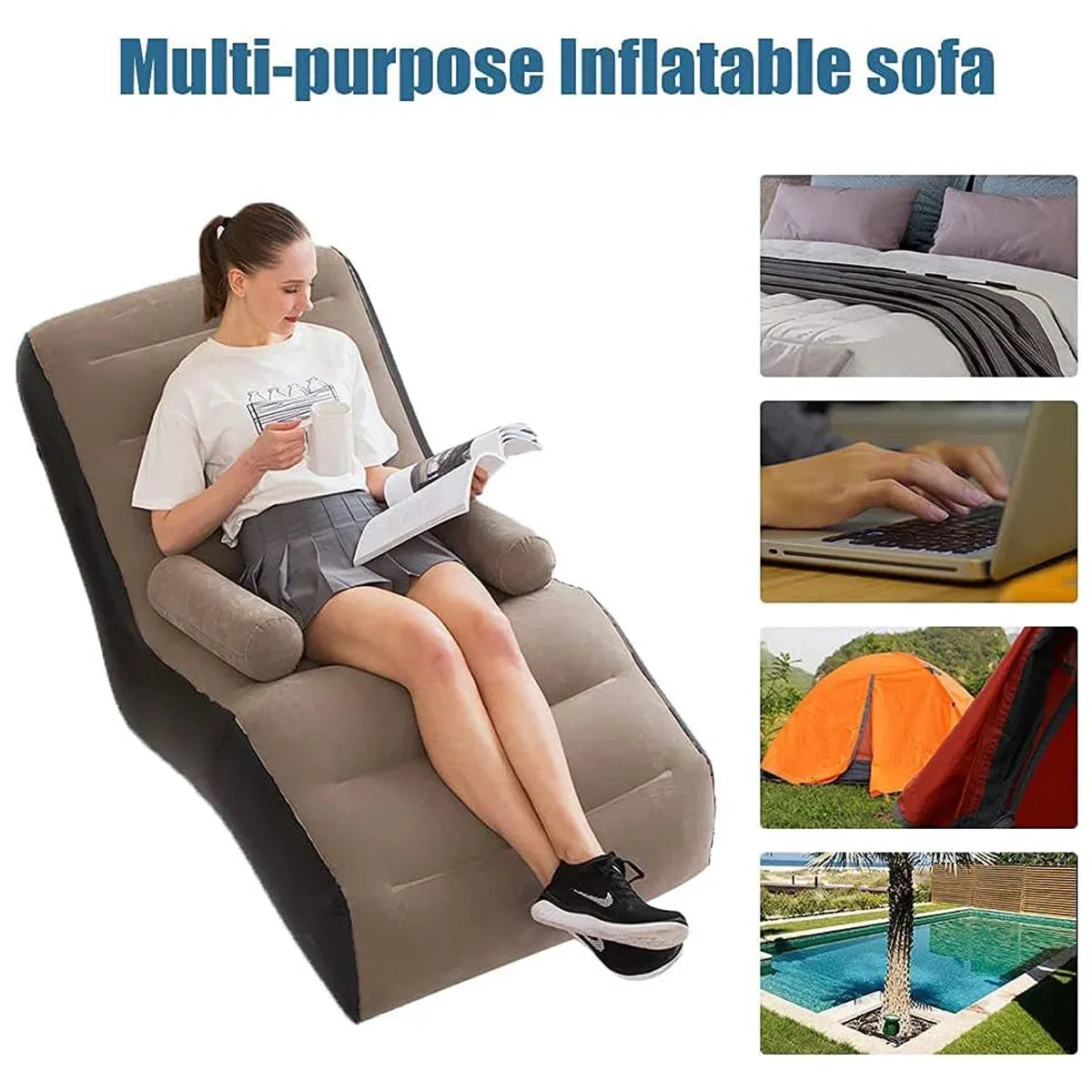 Inflatable Lounge Chair Sofa S-Shape Waterproof Flocked Air Lounger for Camping