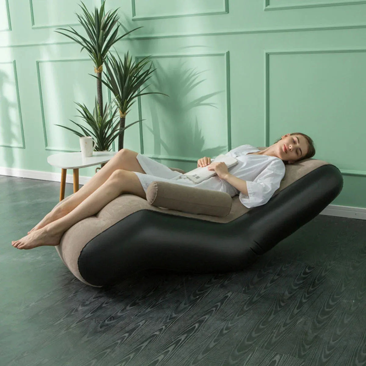 Inflatable Lounge Chair Sofa S-Shape Waterproof Flocked Air Lounger for Camping