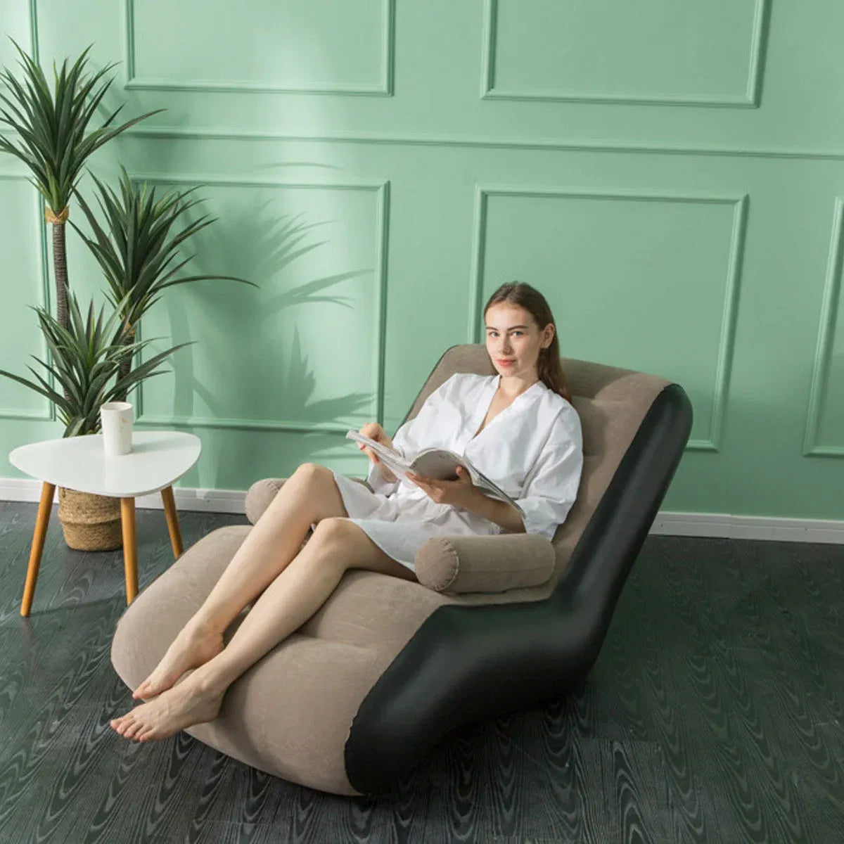 Inflatable Lounge Chair Sofa S-Shape Waterproof Flocked Air Lounger for Camping