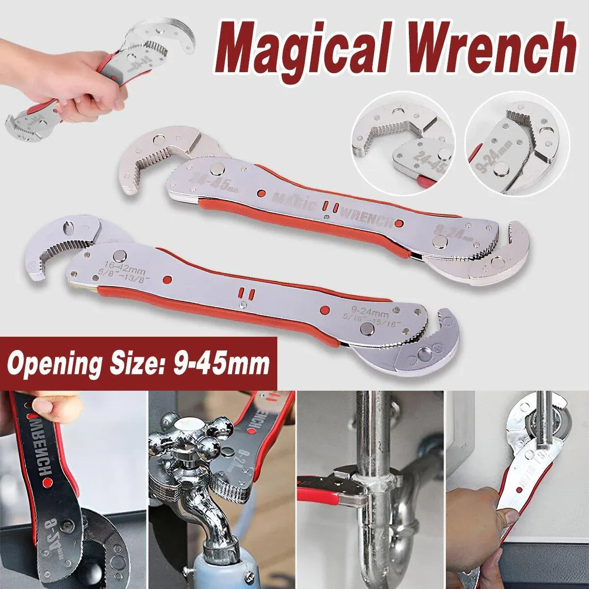 9-45mm Adjustable Wrench Wrench Multifunction Tool Quick Grip Universal Spanner
