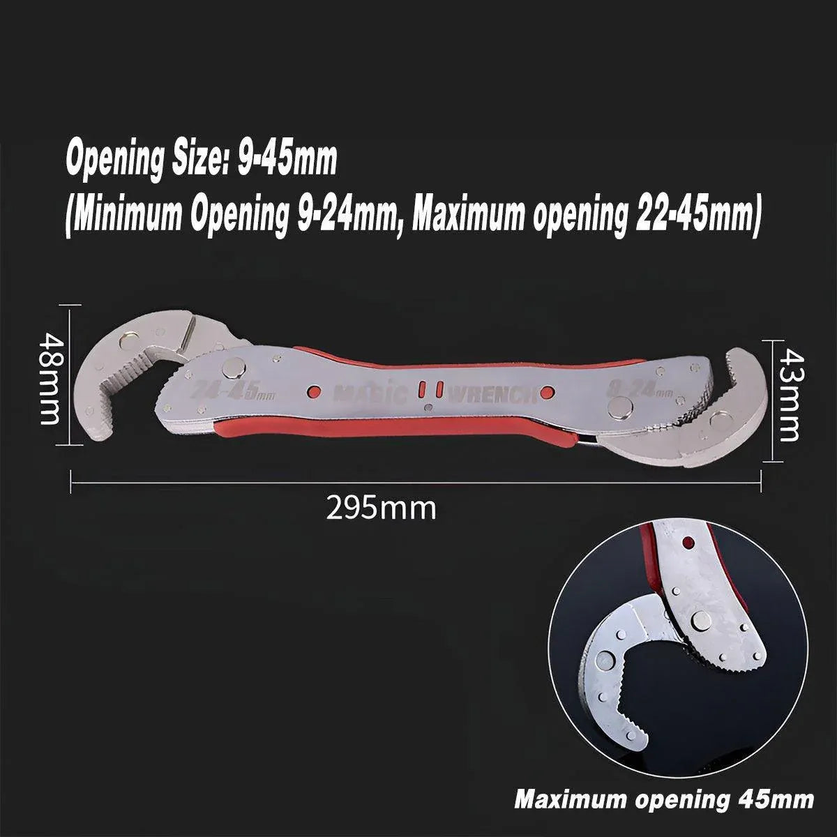 9-45mm Adjustable Wrench Wrench Multifunction Tool Quick Grip Universal Spanner