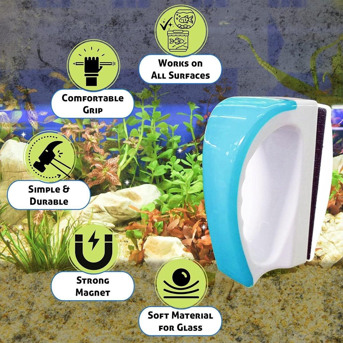 Magnetic Fish Tank Brush Algae Magnet Aquarium Cleaning Glass Aquatic Cleaner - L