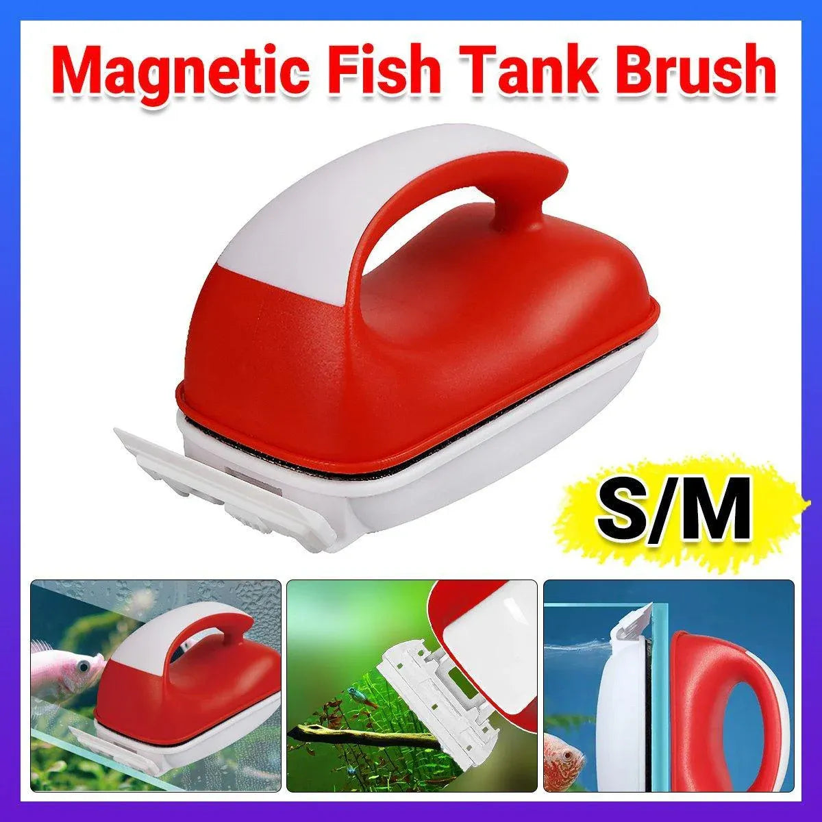 Double-Sided Aquarium Glass Cleaner Brush for Fish Tank Algae Removal S/M Size - S