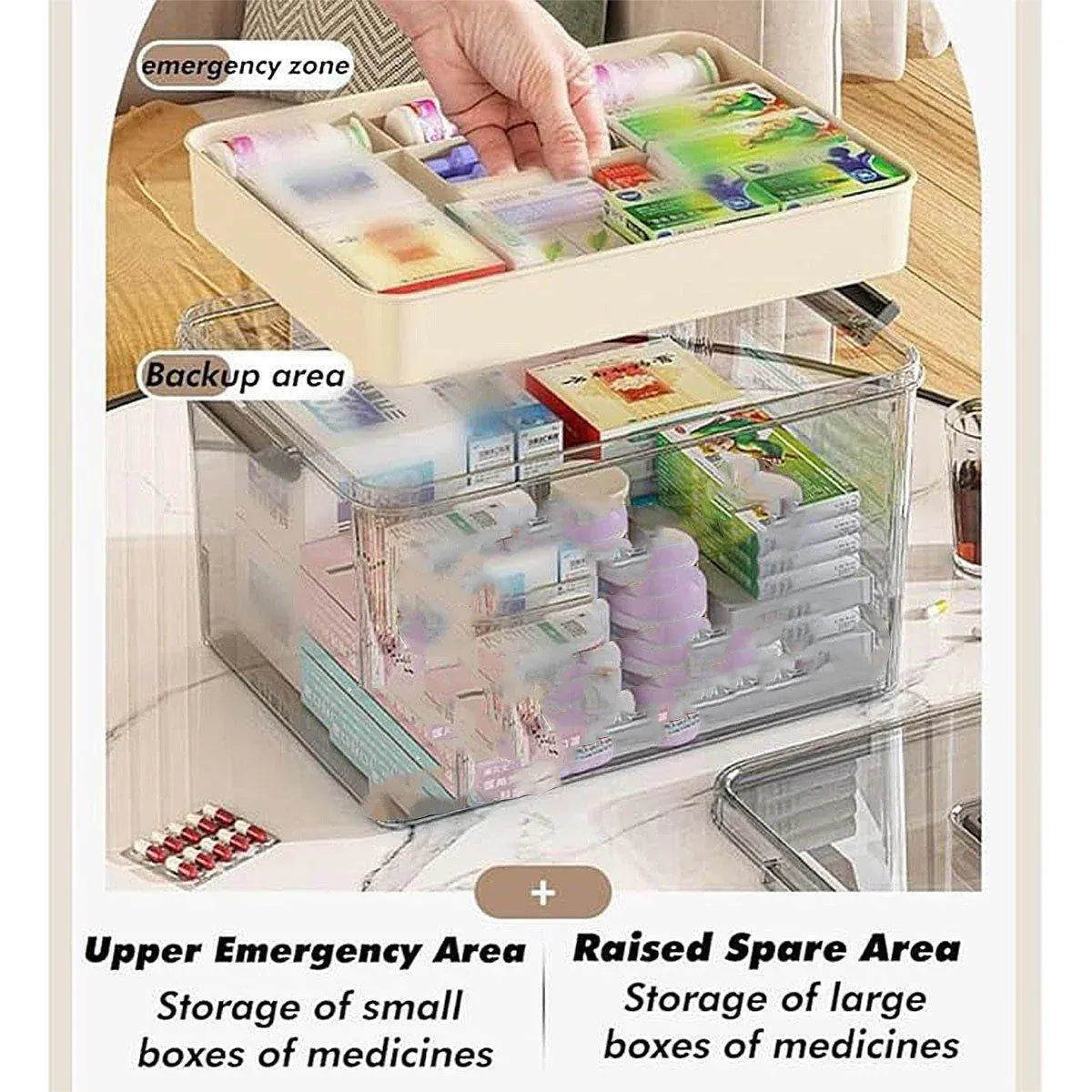 Large Capacity Two-Layer Medicine Box Household Transparent Medical Storage Box