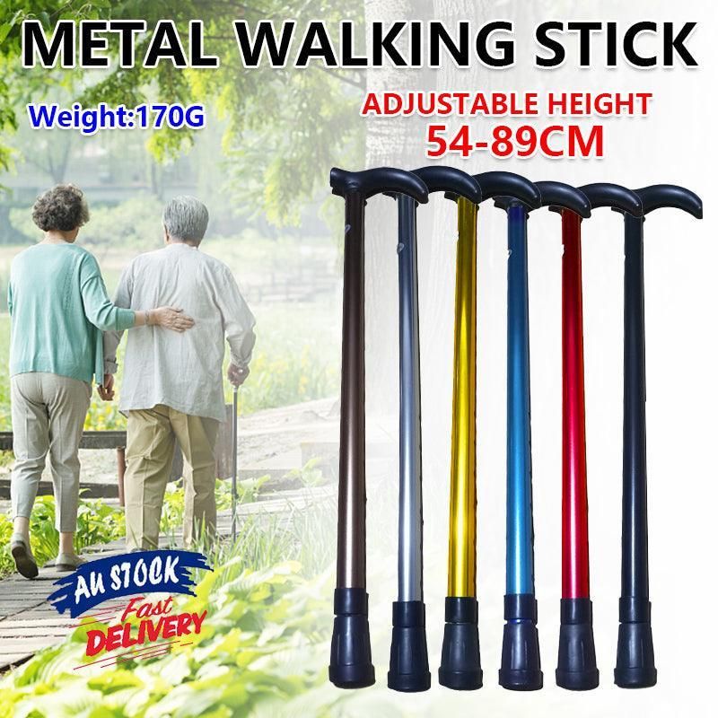 Metal Walking Stick Travel Retractable Cane Pole Compact Adjustable Lightweight - Silver