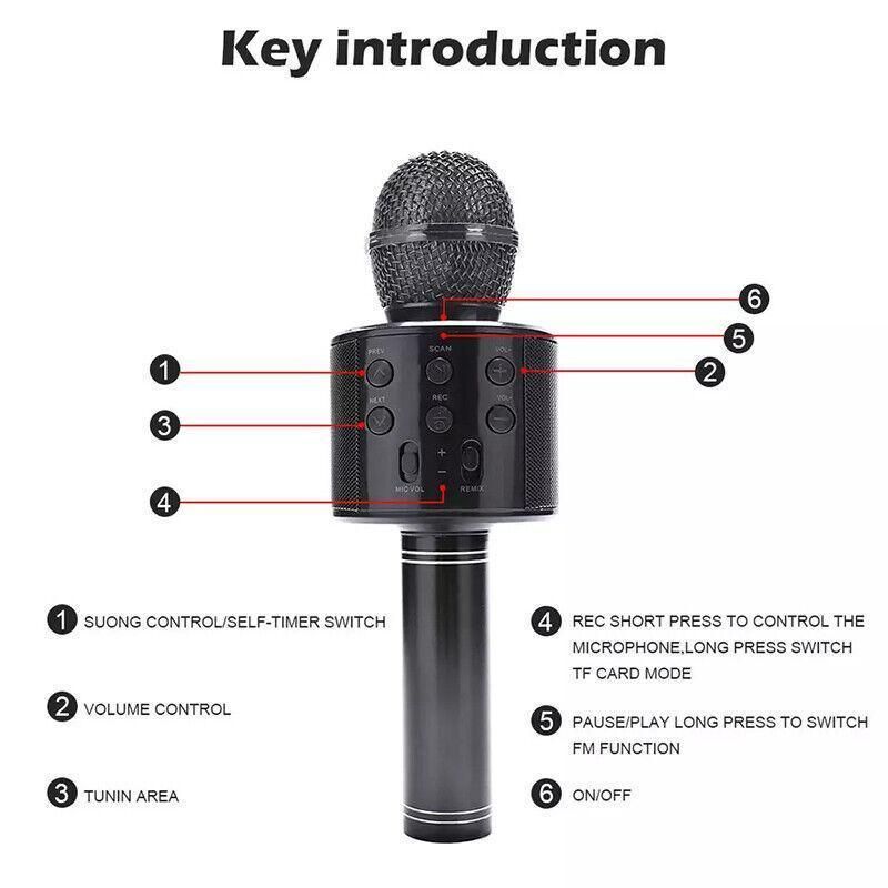 WS858 Wireless Bluetooth Karaoke Microphone Speaker, Handheld Mic, Echo, Blue