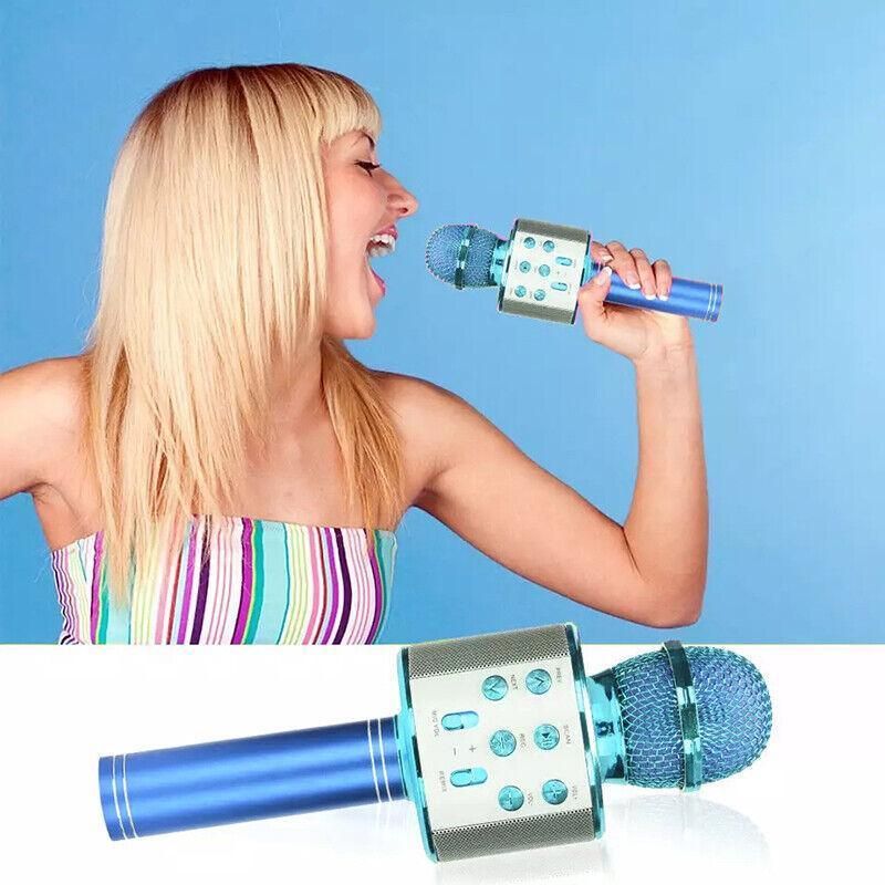 WS858 Wireless Bluetooth Karaoke Microphone Speaker, Handheld Mic, Echo, Blue