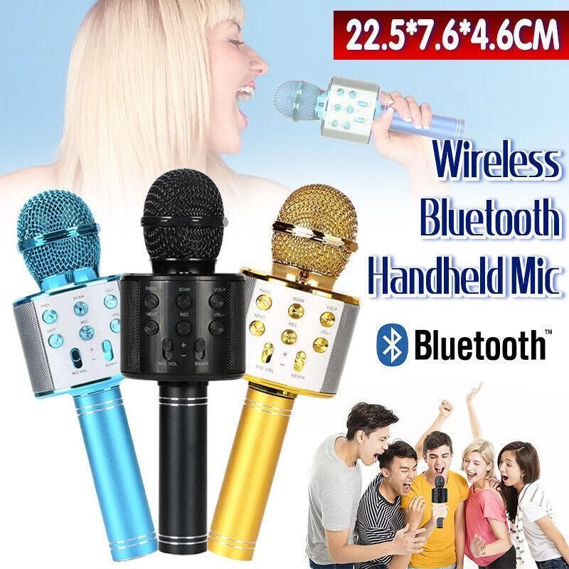 Karaoke Microphone Speaker Wireless Bluetooth Handheld Mic Usb Player Ktv Ws858 - Gold