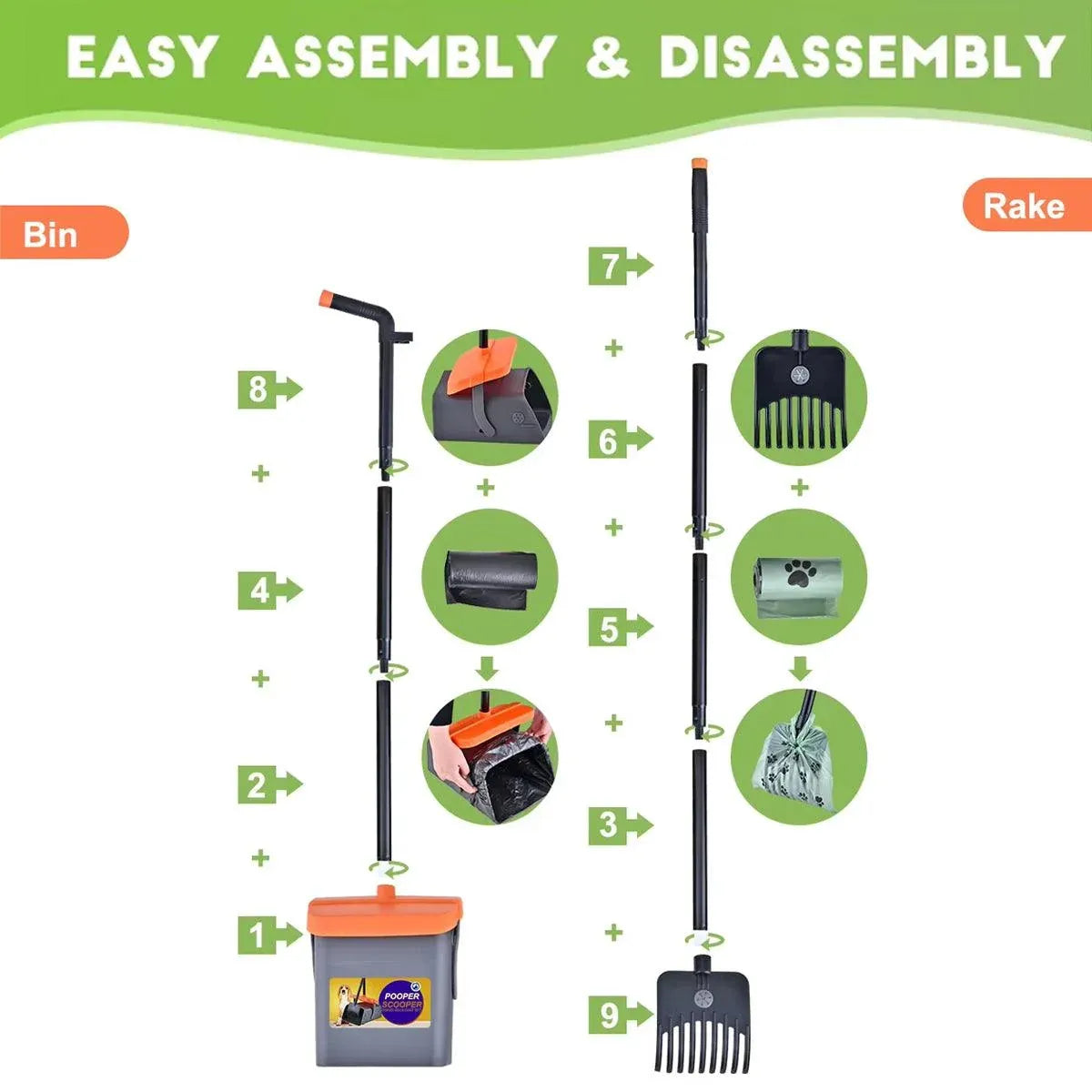 Foldable Pet Waste Picker with Broom Dustpan Set for Dog Walking Easy Cleanup