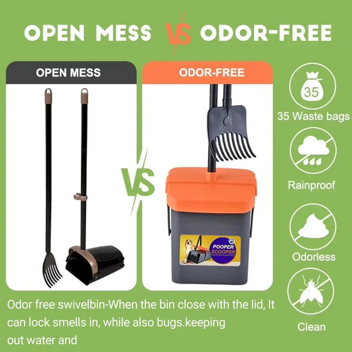 Foldable Pet Waste Picker with Broom Dustpan Set for Dog Walking Easy Cleanup