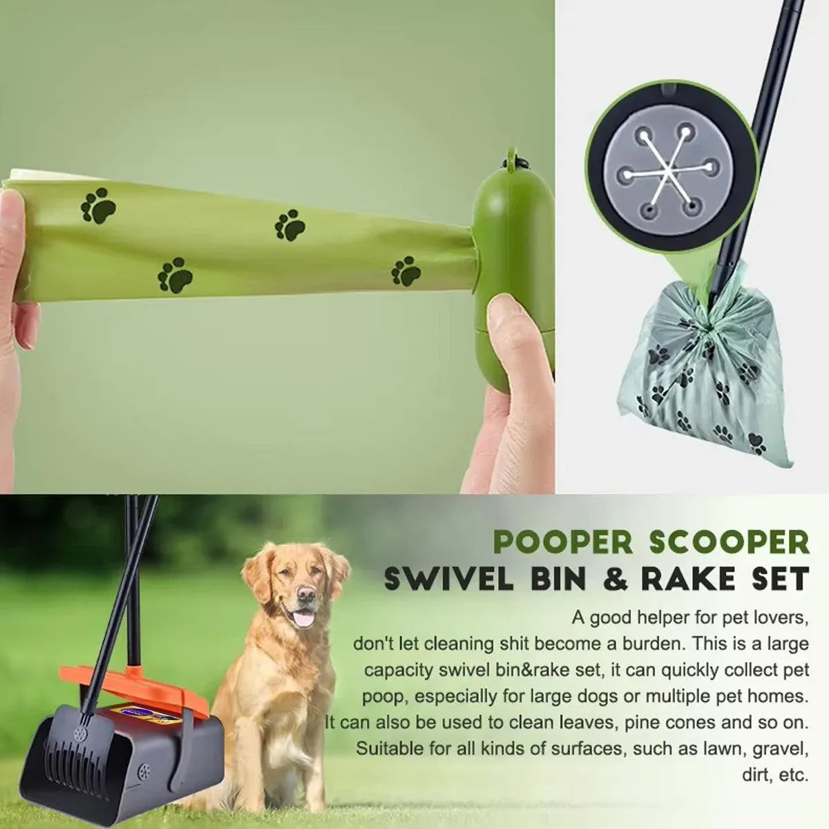 Foldable Pet Waste Picker with Broom Dustpan Set for Dog Walking Easy Cleanup