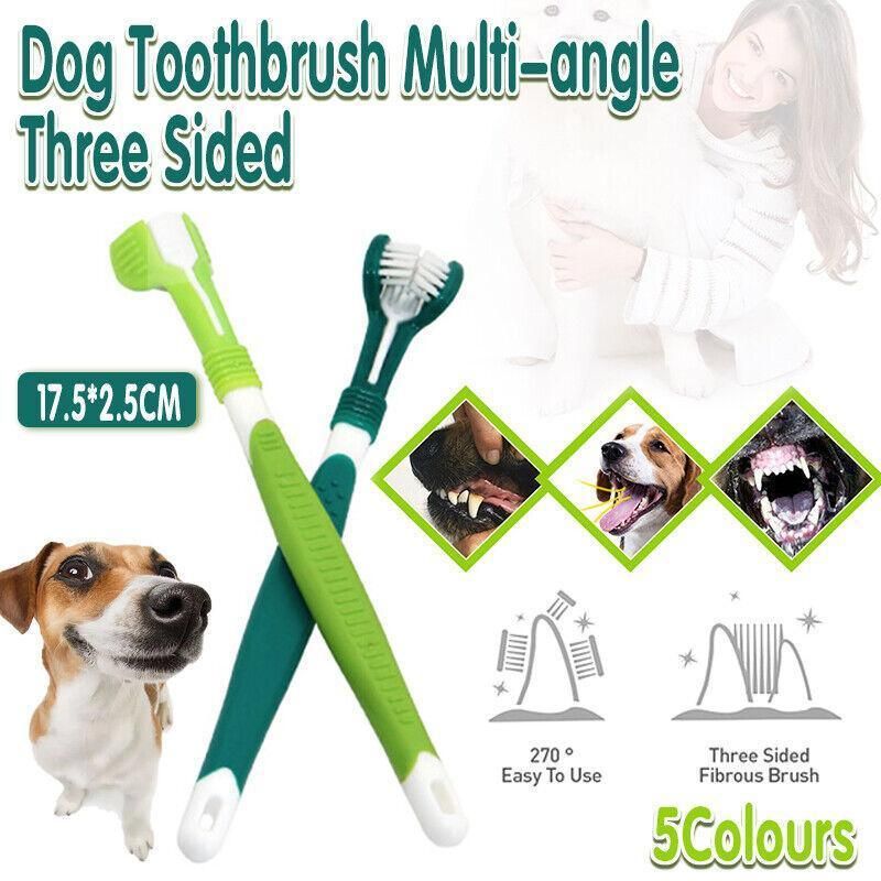 Three Sided Dog Toothbrush Pet Cat Teeth Cleaning Tool Oral Mouth Care Soft Bristle - Green