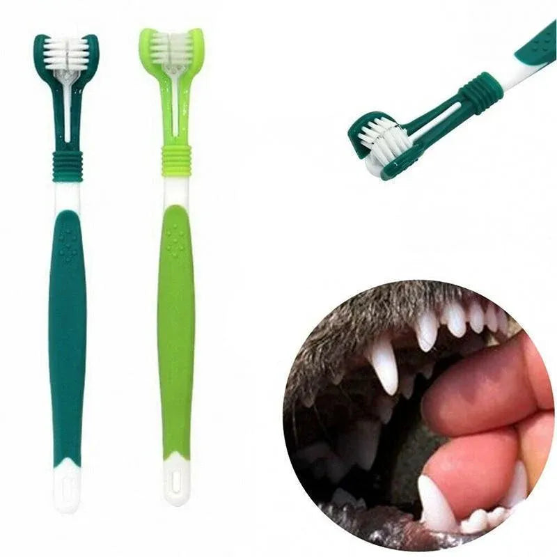 Three Sided Dog Toothbrush Pet Cat Teeth Cleaning Tool Oral Mouth Care Soft Bristle - Green