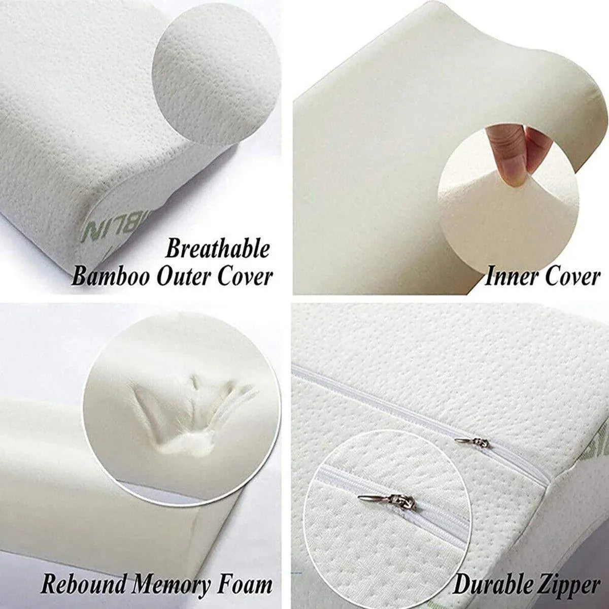 Contour Memory Foam Neck Pillow 50x30x10cm Wavy Cervical Pillow, Bamboo Cover