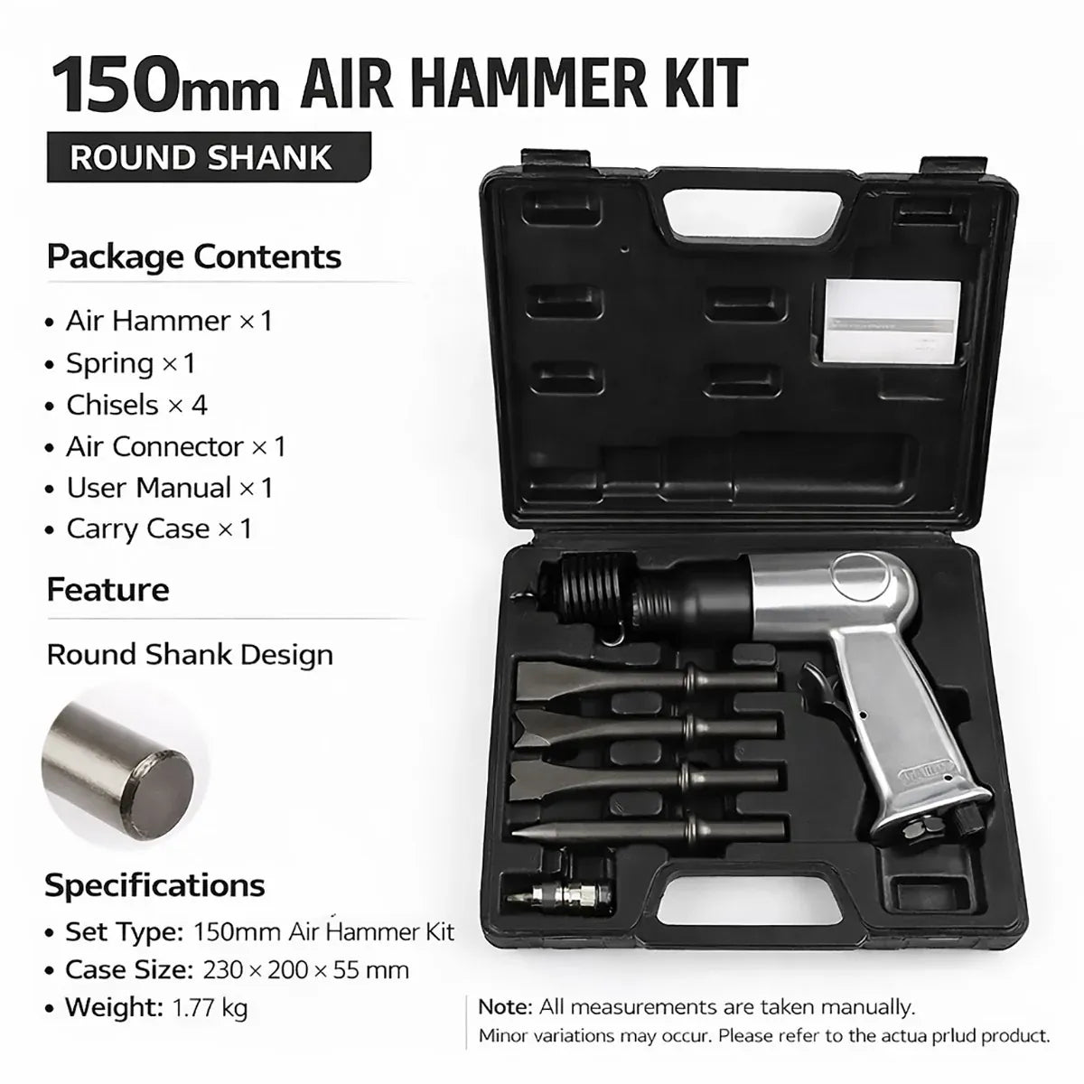 150mm Pneumatic Air Hammer Kit with 4 Chisels Heavy Duty Tool for Workshop Use
