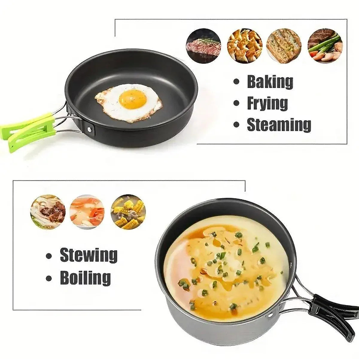 Lightweight Camping Cookware Set Outdoor Cooking Gear 3 Piece Travel Cook Set - Orange