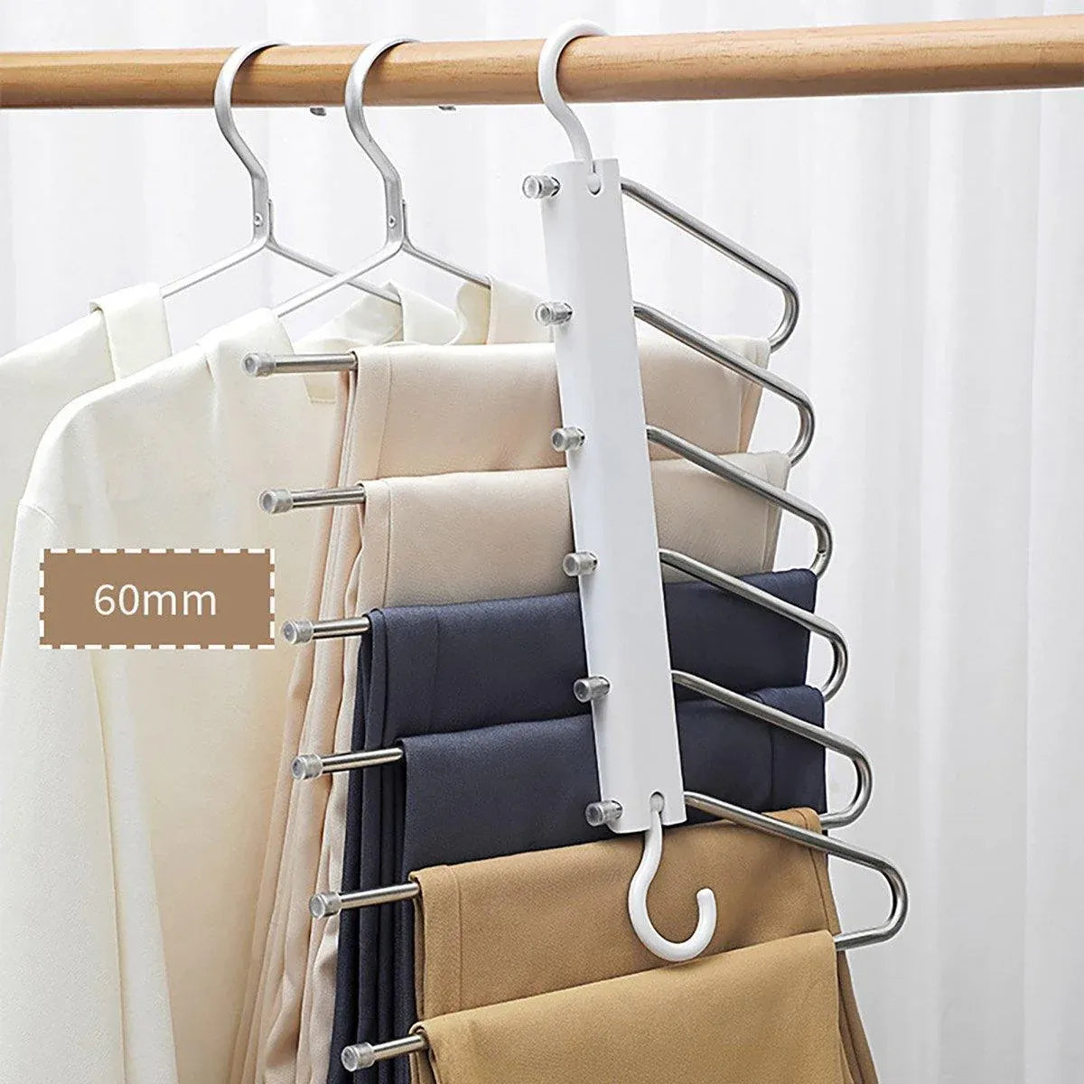 Stainless Steel Multi-Layer Pants Rack Folding Telescopic Anti-Slip Clothes Rack - Black