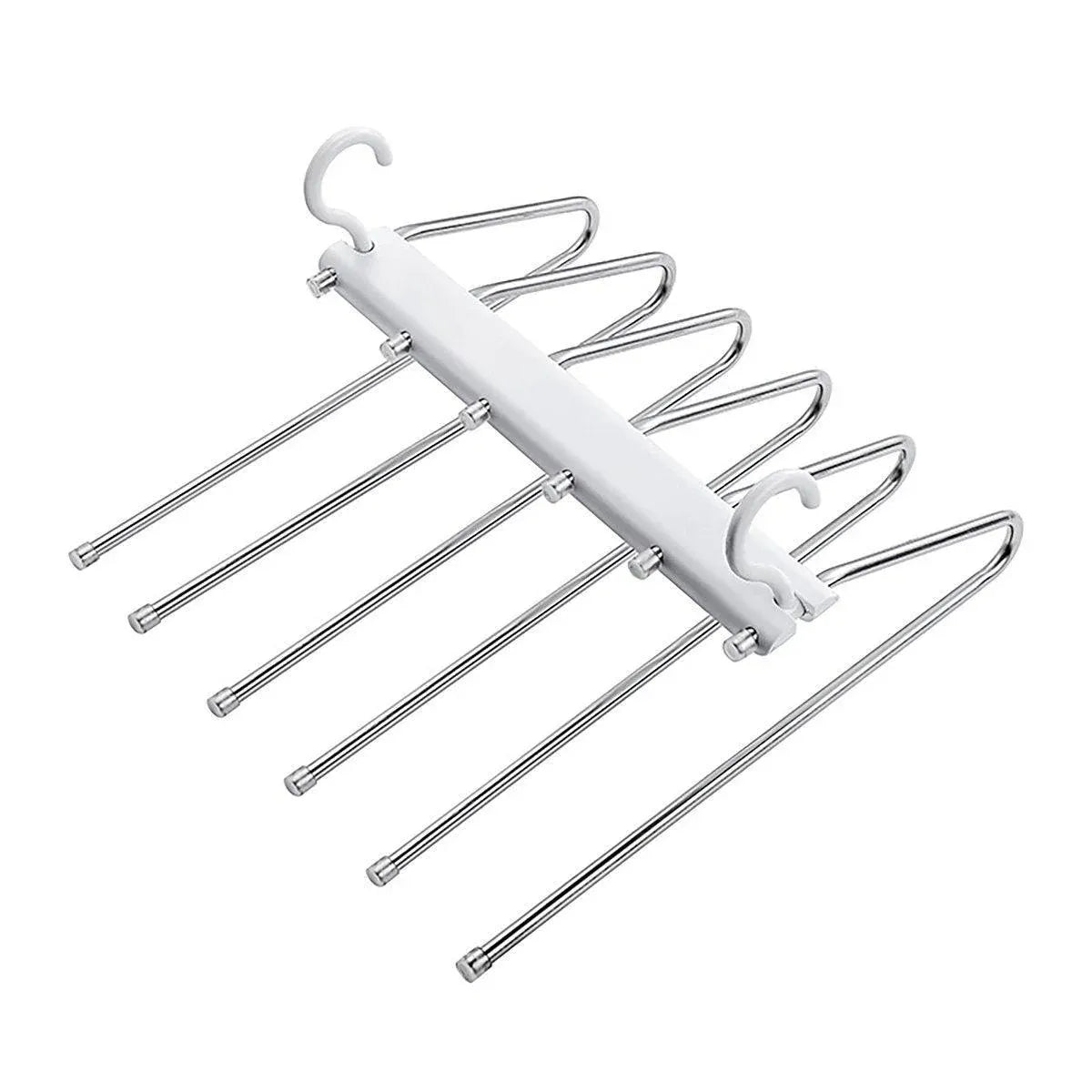 Stainless Steel Multi-Layer Pants Rack Folding Telescopic Anti-Slip Clothes Rack - White