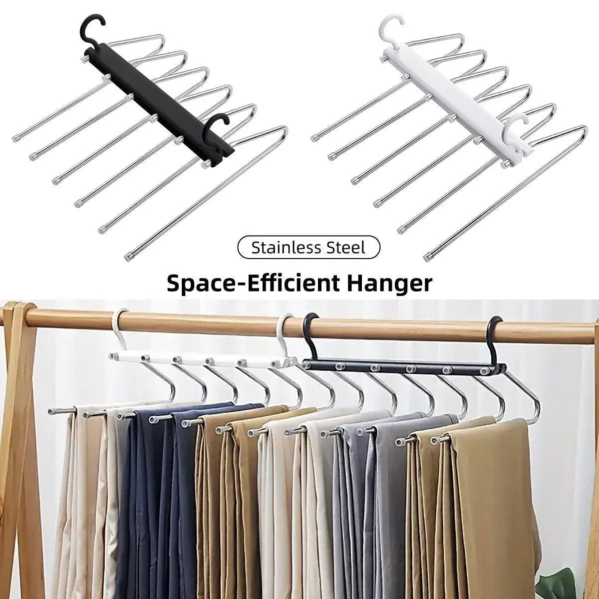Stainless Steel Multi-Layer Pants Rack Folding Telescopic Anti-Slip Clothes Rack - White