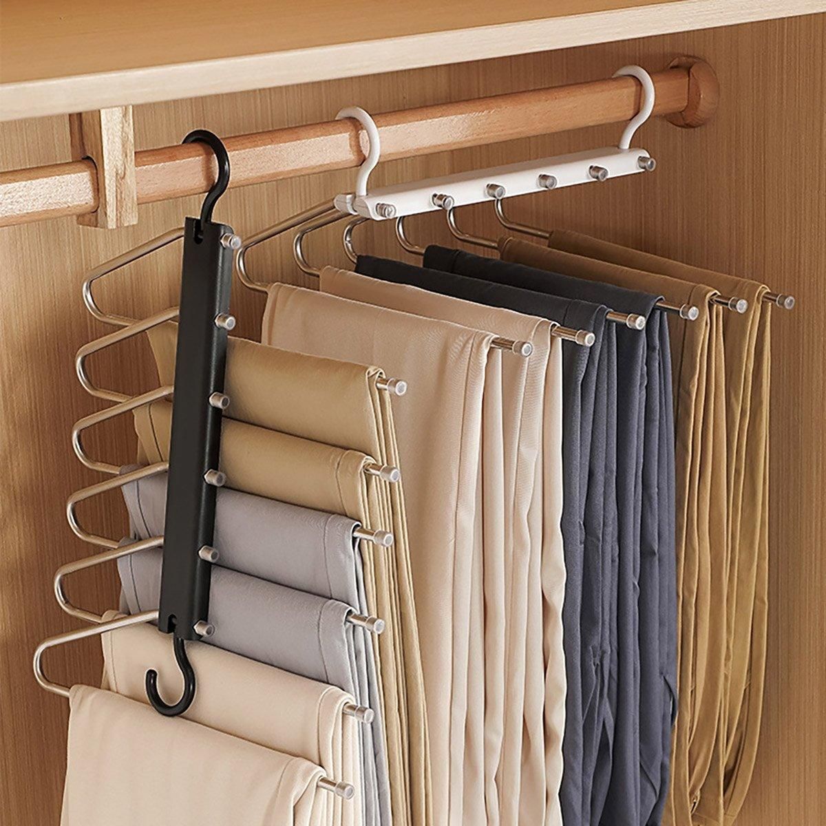 Stainless Steel Multi-Layer Pants Rack Folding Telescopic Anti-Slip Clothes Rack - White