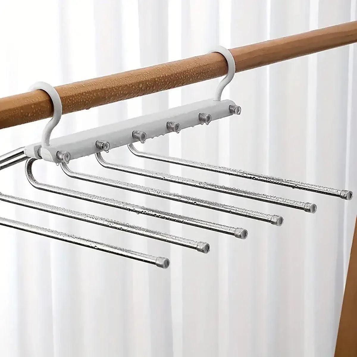 Stainless Steel Multi-Layer Pants Rack Folding Telescopic Anti-Slip Clothes Rack - White