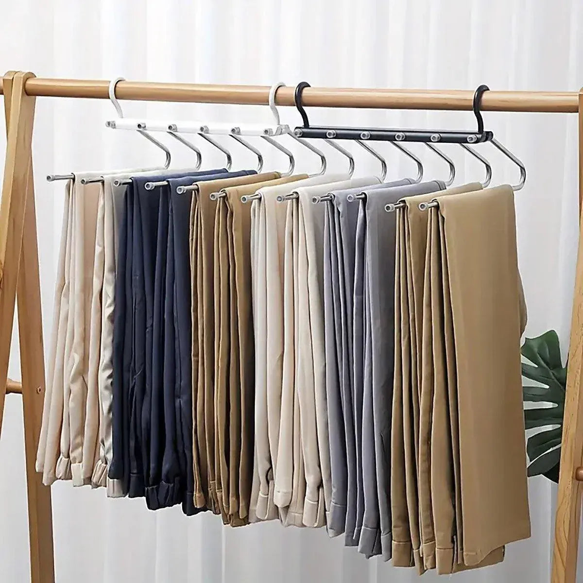 Stainless Steel Multi-Layer Pants Rack Folding Telescopic Anti-Slip Clothes Rack - White