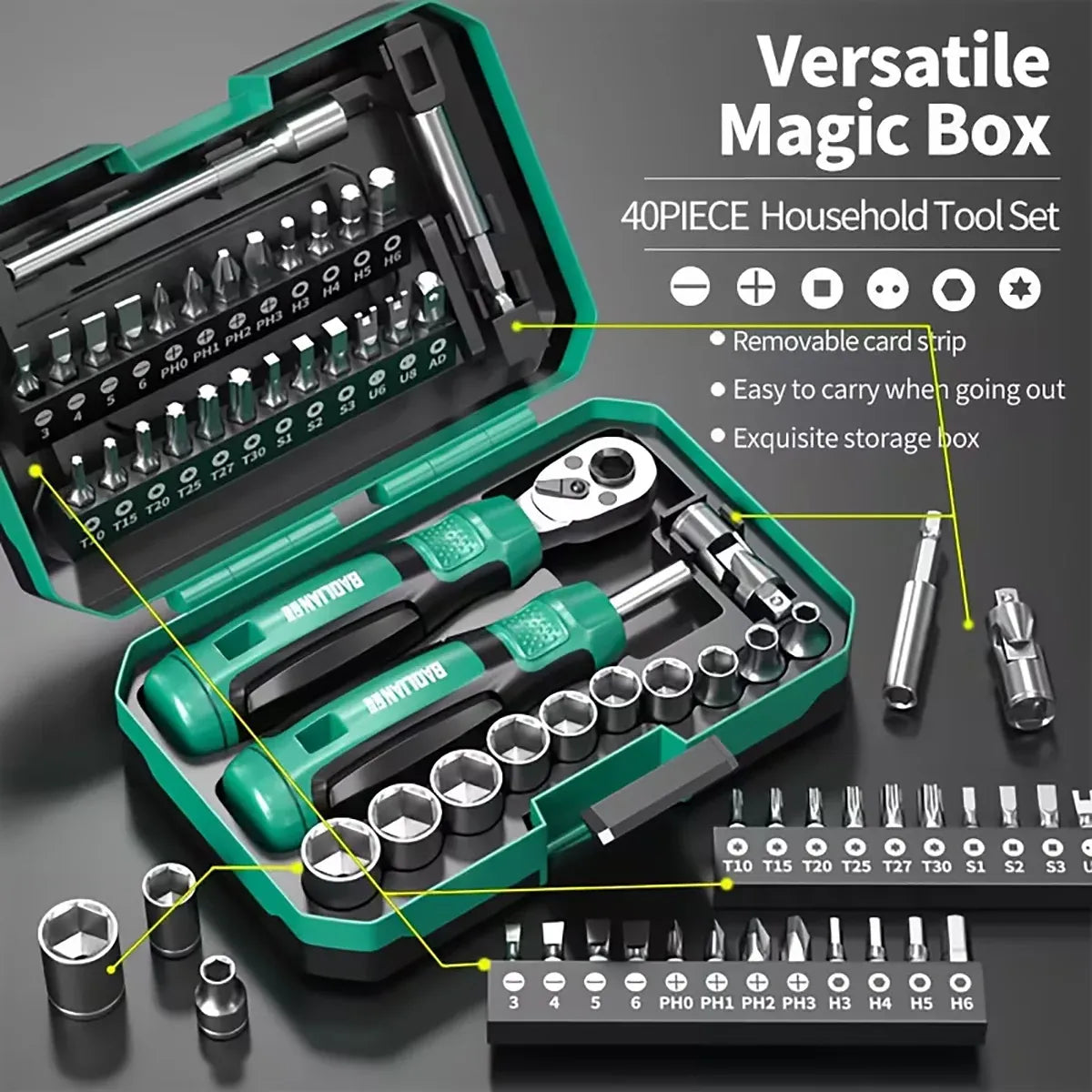 40 in 1 Ratchet Wrench and Screwdriver Kit For Mechanic DIY Car Repair Tool Set
