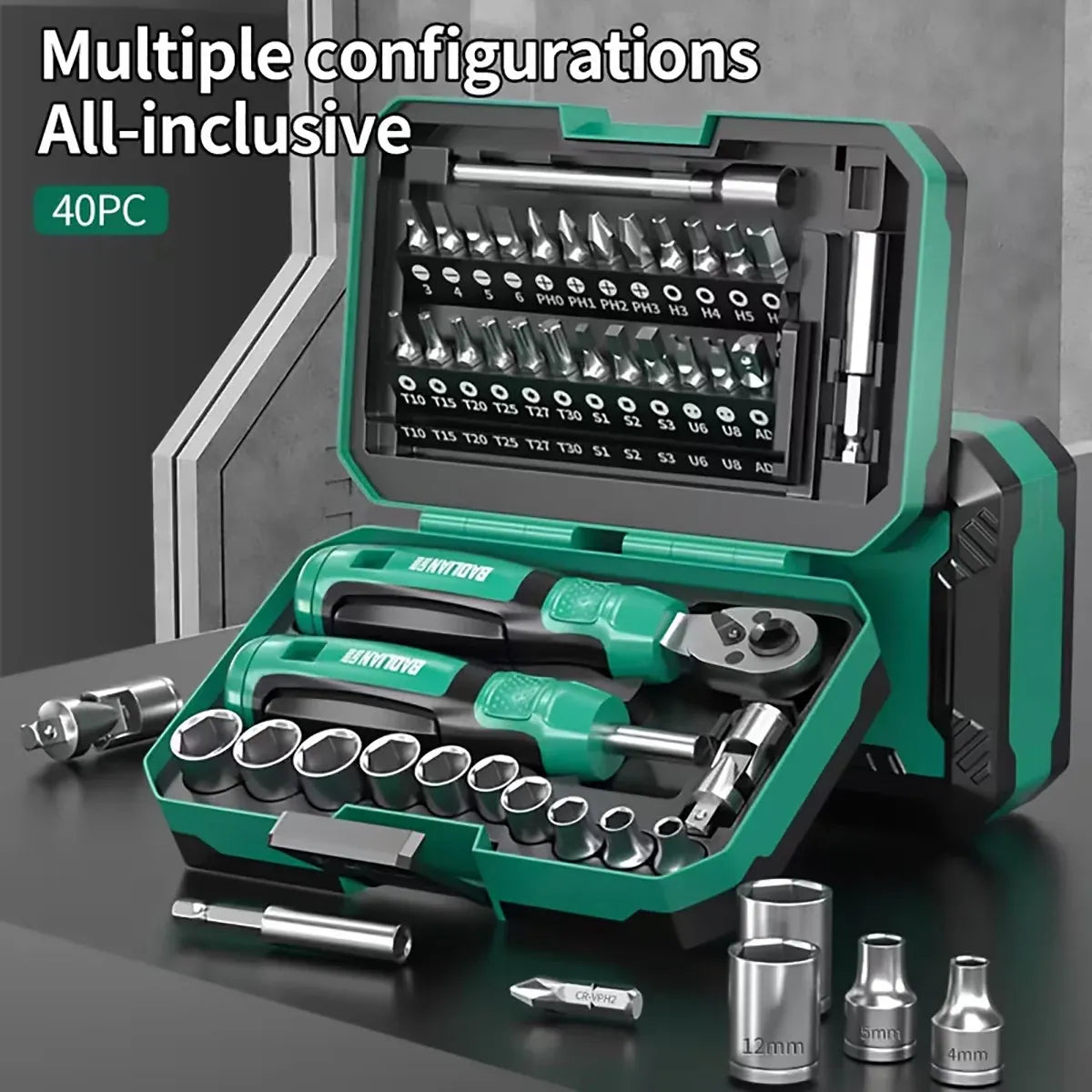 40 in 1 Ratchet Wrench and Screwdriver Kit For Mechanic DIY Car Repair Tool Set