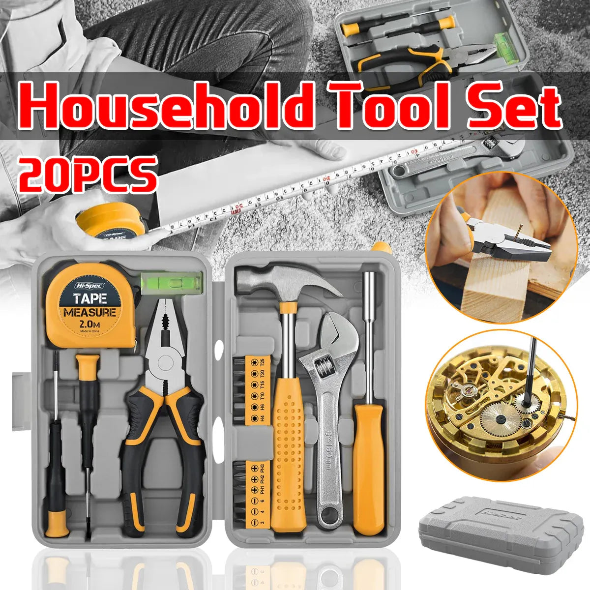 20PCS Household Tool Set Home Repair Kit with Screwdriver Pliers Wrench Hammer