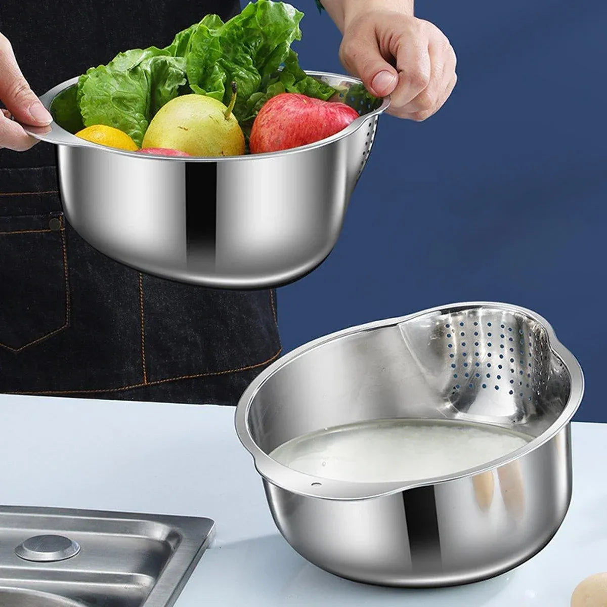 304 Stainless Steel Rice Washing Basin Multi-Purpose Kitchen Sieve Drain Basket