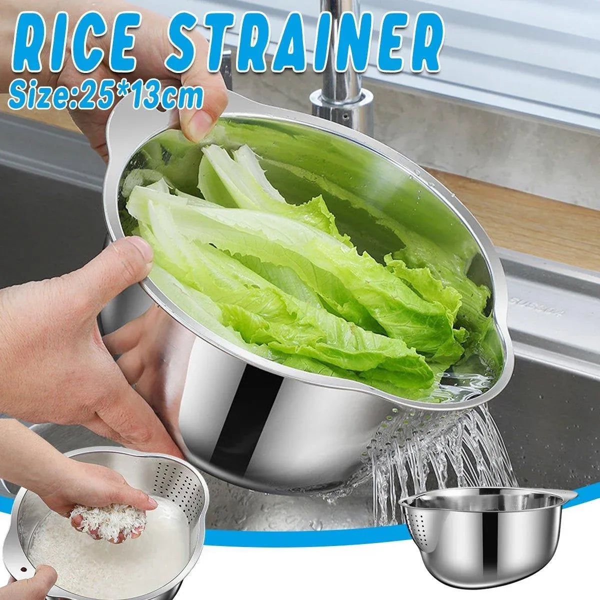 304 Stainless Steel Rice Washing Basin Multi-Purpose Kitchen Sieve Drain Basket
