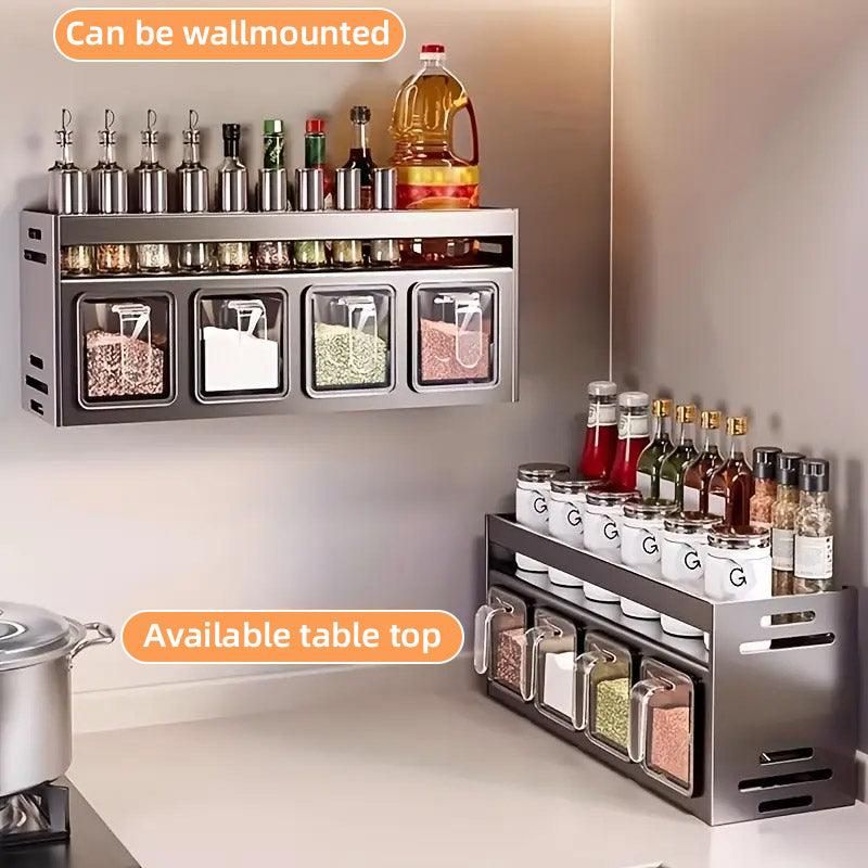 Wall Mounted Kitchen Spice Box Shelf Multifunctional Organiser for Herbs Spices - 3-Grids