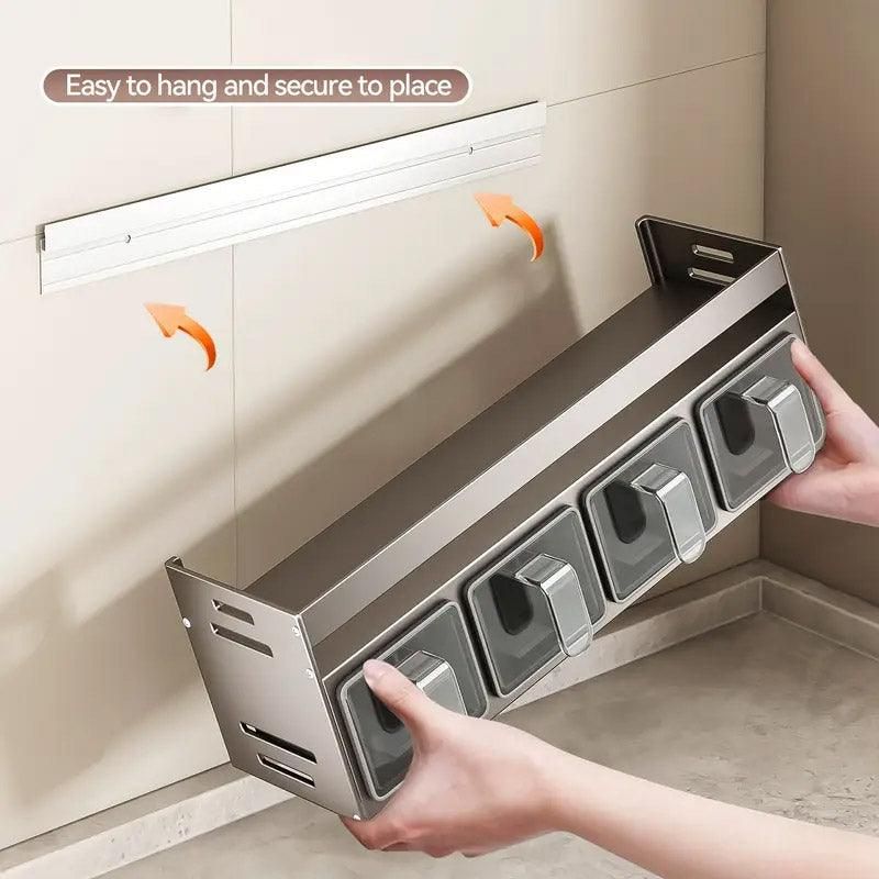 Wall Mounted Kitchen Spice Box Shelf Multifunctional Organiser for Herbs Spices - 3-Grids