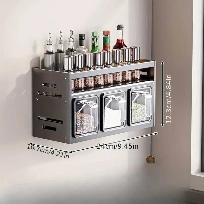 Wall Mounted Kitchen Spice Box Shelf Multifunctional Organiser for Herbs Spices - 3-Grids