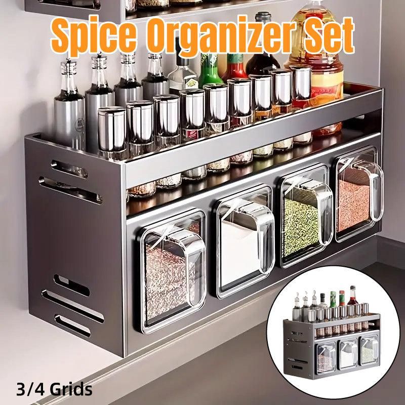 Wall Mounted Kitchen Spice Box Shelf Multifunctional Organiser for Herbs Spices - 4-Grids