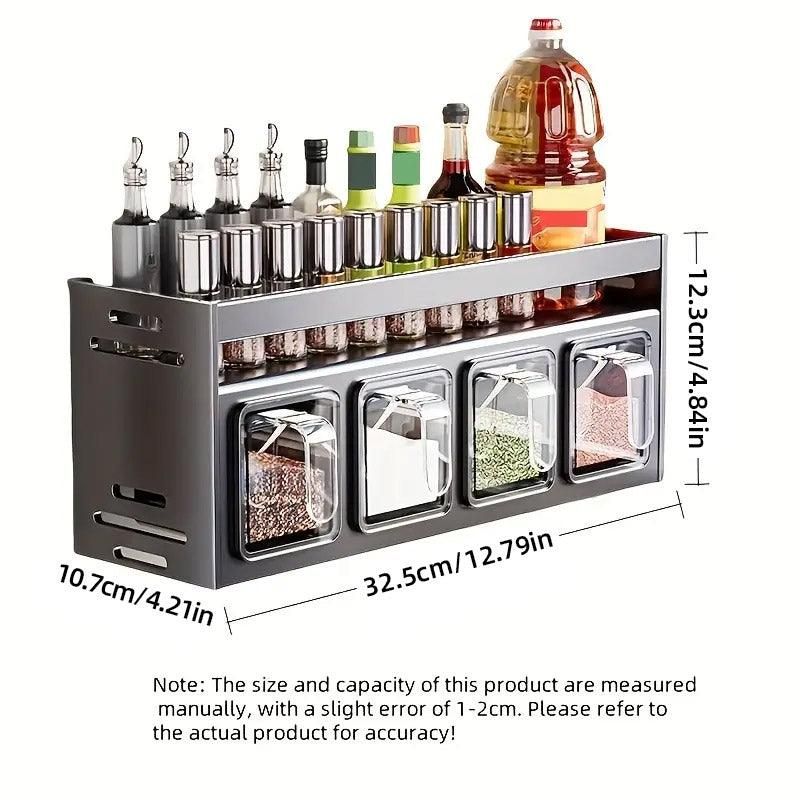 Wall Mounted Kitchen Spice Box Shelf Multifunctional Organiser for Herbs Spices - 4-Grids