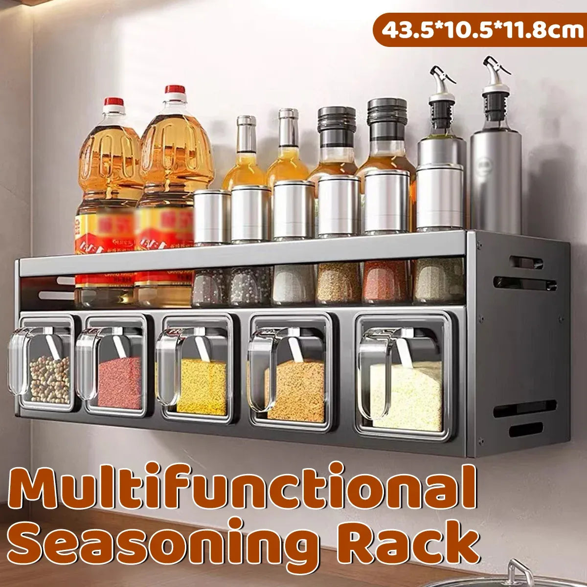 Kitchen Wall Mounted Seasoning Rack Easy Install Space Saving