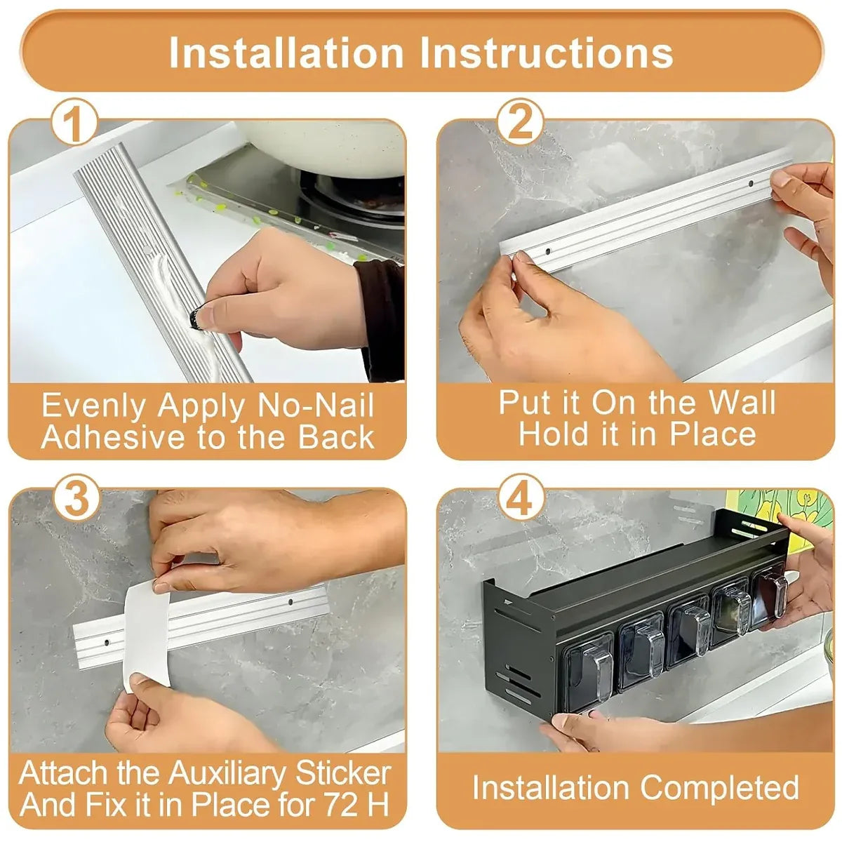 Kitchen Wall Mounted Seasoning Rack Easy Install Space Saving