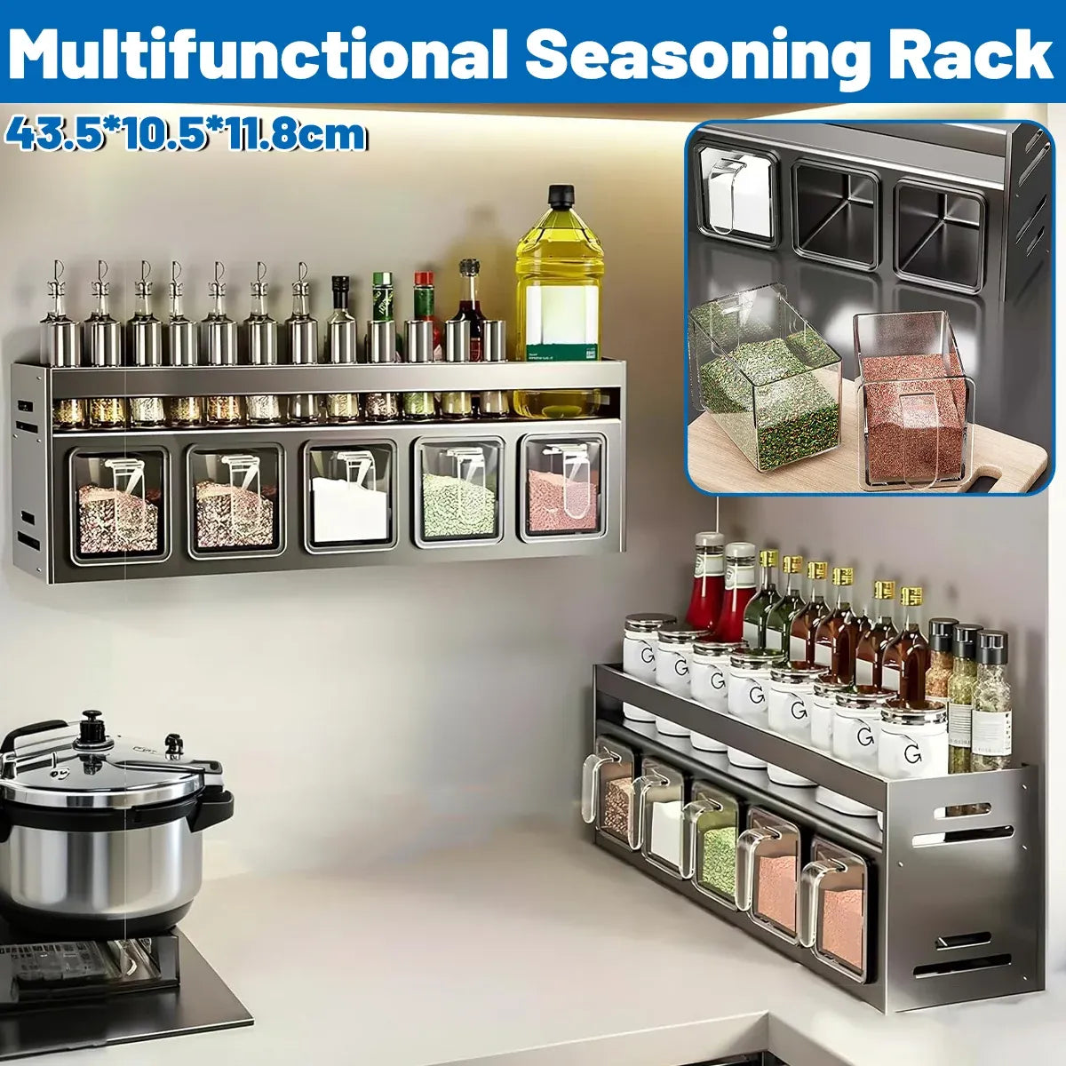 Kitchen Wall Mounted Seasoning Rack Easy Install Space Saving