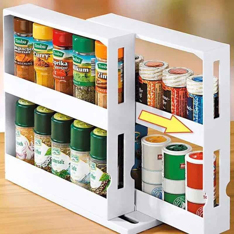 Slide Cabinet Organiser Rack Storage Pantry Kitchen Shelf Spice Jars Can Holder