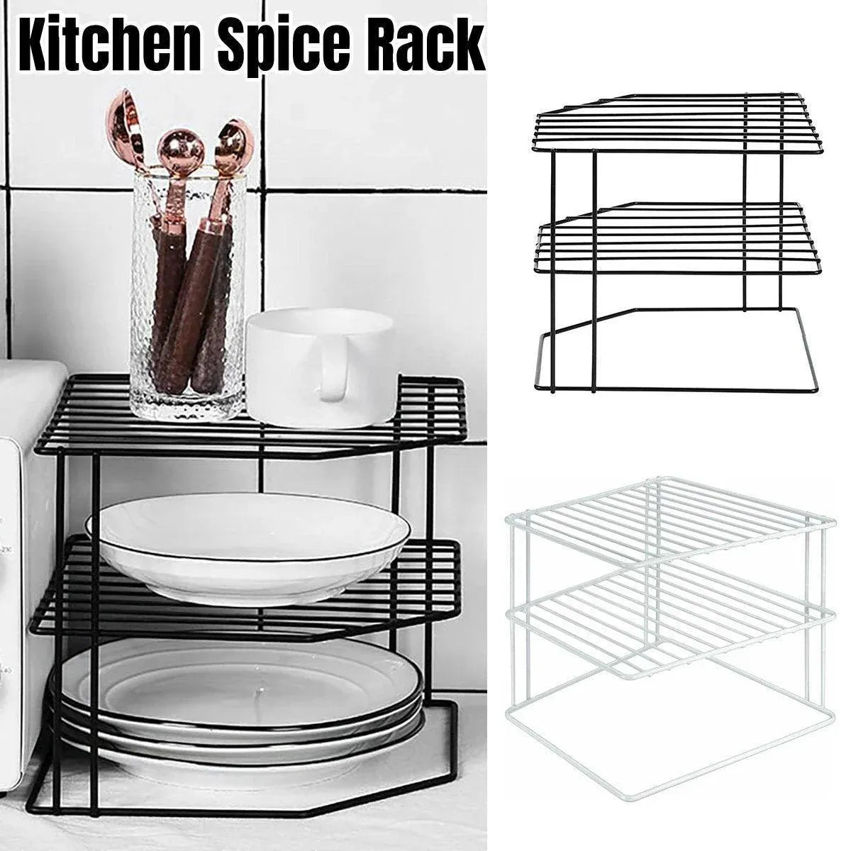 2 Tier Iron Kitchen Spice Rack Countertop Storage Shelf Organiser 22.5cm, Black